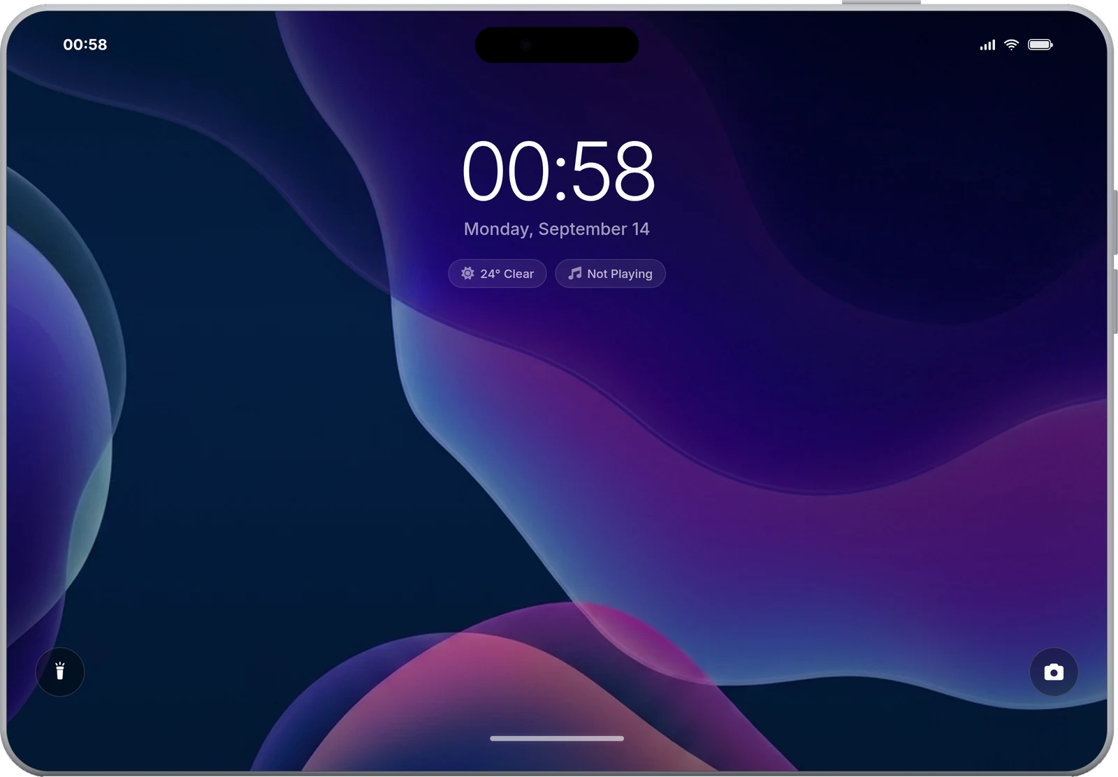Agency Pad FiveM tablet script preview showing the AgencyOS 27 tablet lock screen with apps, weather widget and music player
